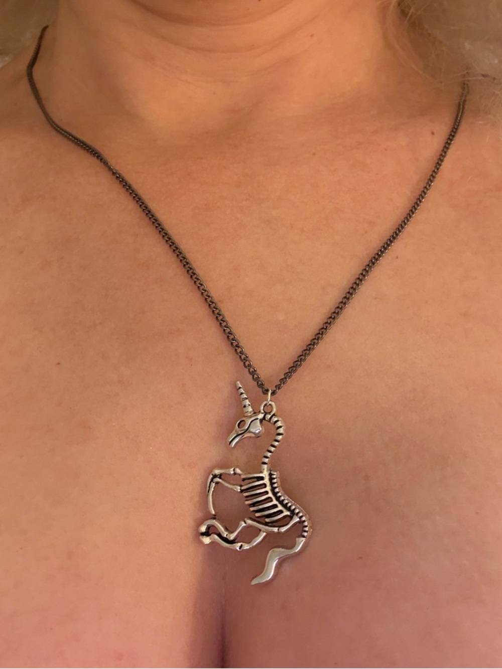 Hand-Crafted Silver Unicorn Skeleton Pendant Necklace